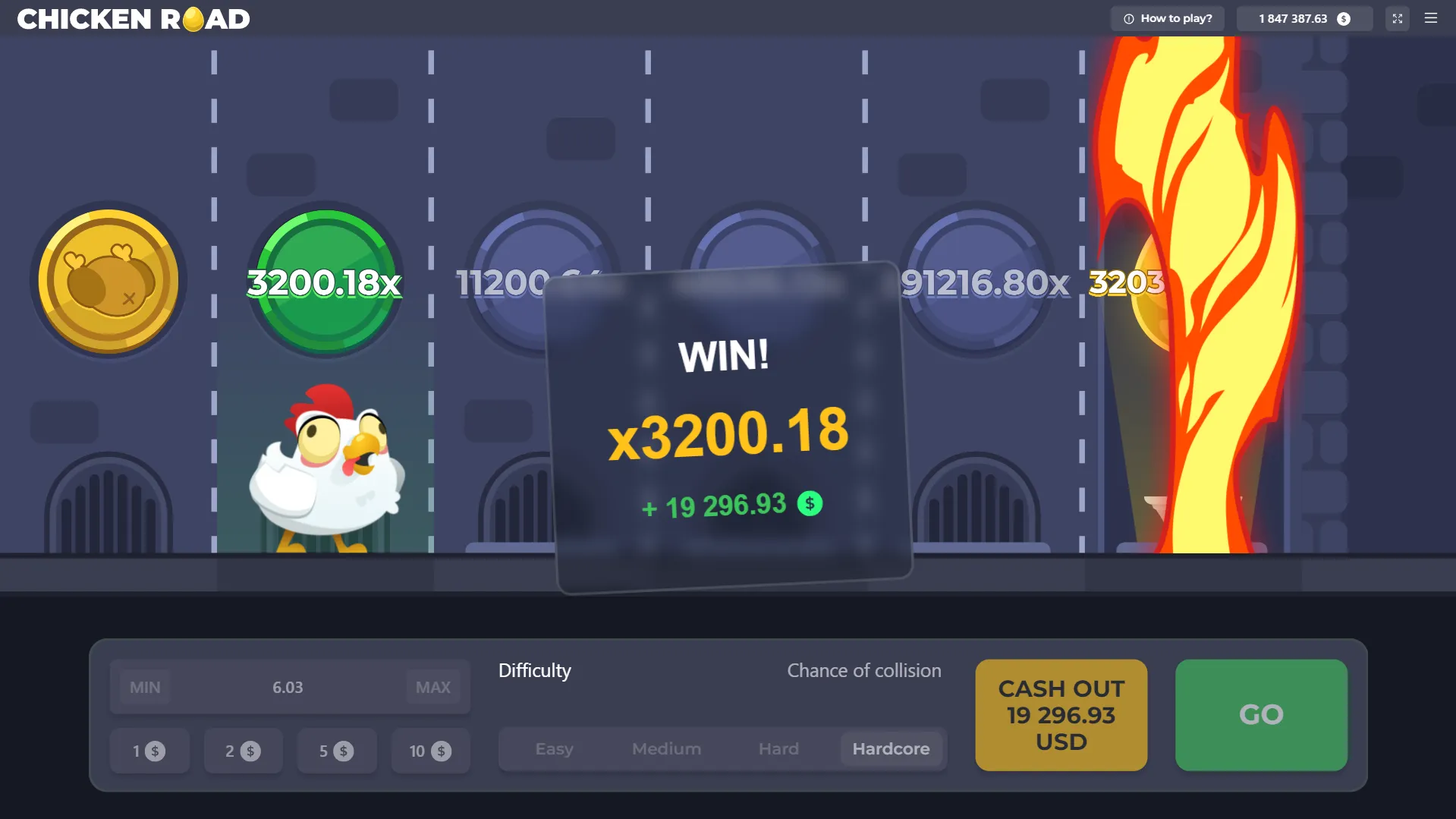 Chicken road bet panel: stake, difficulty selection and cash out button