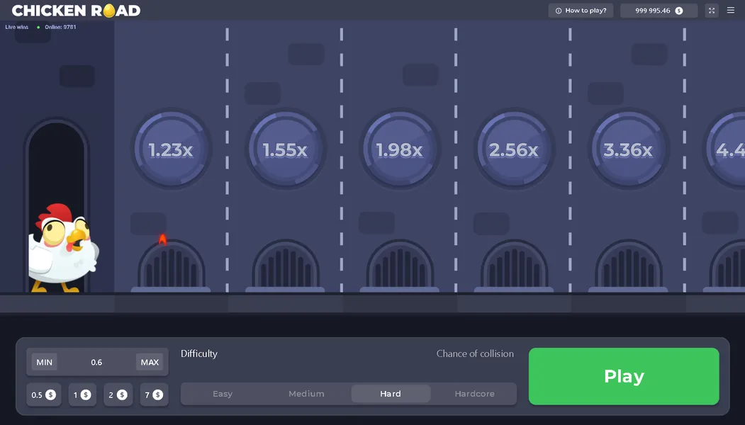 Chicken road game gameplay: chicken on the road with growing multiplier and cash out button